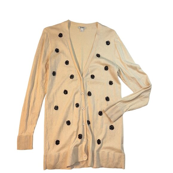 Old Navy Womens L Beige Sequined Dot V-Neck Button Front Long Sleeve Cardigan - Picture 1 of 8